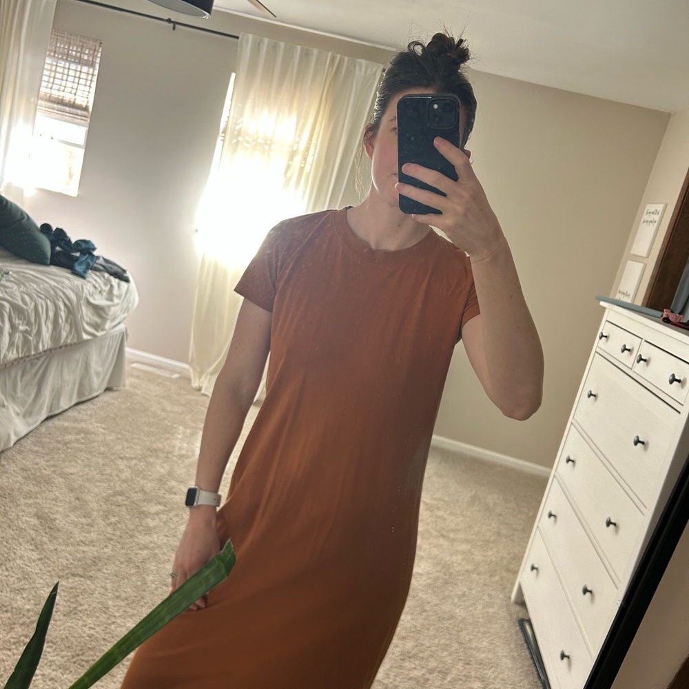 Jcrew burnt orange midi tshirt dress, size small